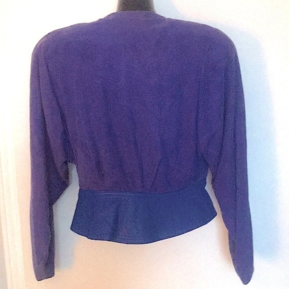 1980's VINTAGE PURPLE SUEDE & LEATHER  BLAZER WITH SHOULDER PADS SIZE 6 - Picture 2 of 10